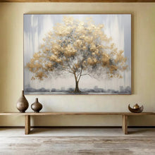 Load image into Gallery viewer, Gray & Gold Tree of Light Hand-Painted Abstract Acrylic Art for Home Office Elegance LargeART1621