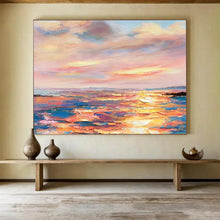 Load image into Gallery viewer, Hand - painted Pastel Sunset Seascape Acrylic Art for Coastal Bedroom Retreats LargeART1736