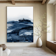 Load image into Gallery viewer, Indigo Mountain Mist – Watercolor Landscape with Deep Blues DTP230
