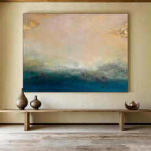Load image into Gallery viewer, Abstract Coastal Painting on Canvas - “Golden and Blue Horizons” DKH770