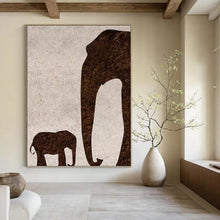 Load image into Gallery viewer, “Elephant Silhouette Textured Art” - Brown, White Abstract Art on Canvas DKH1329