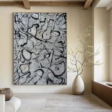 Load image into Gallery viewer, “Black and White Abstract Doodles” - Expressive Line Art on Canvas DKH1591