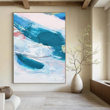 Load image into Gallery viewer, “Blue Rhythm” - Blue, white, pink with dynamic brushstrokes and black lines DTP151