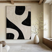 Load image into Gallery viewer, Black & Beige Organic Shapes Abstract Canvas Painting, Perfect for Industrial - Chic Loft & Minimalist Gallery LargeART1100