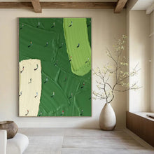 Load image into Gallery viewer, Miniature Figures on Green Abstract Painting, Ideal for Whimsical Playroom & Art - Forward Break Room LargeART1353