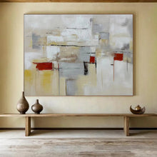 Load image into Gallery viewer, Abstract Geometric Painting on Canvas - “Neutral Tones and Red Accents” DKH750