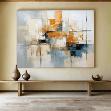 Load image into Gallery viewer, Modern Abstract Cityscape Grey, Orange & Layered Geometry on Canvas DLZ006