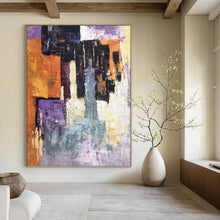 Load image into Gallery viewer, “Color Block Abstract Composition” - Purple, Orange, Grey Abstract Art on Canvas DKH1305