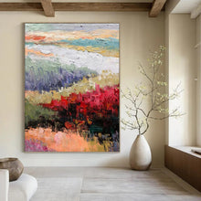 Load image into Gallery viewer, “Vibrant Landscape with Red Blossoms” - Multicolor Landscape Art on Canvas DKH1273