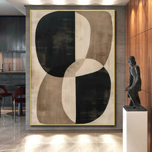 Load image into Gallery viewer, Black - Beige Oval Abstraction Art for Mid - Century Modern Home & Art Gallery LargeART0865