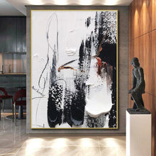 Load image into Gallery viewer, Oversized Black - White Abstract Art for Contemporary Living & Art Gallery Nook LargeART0510