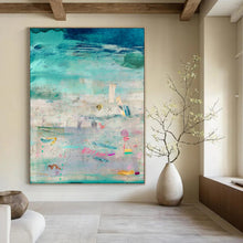 Load image into Gallery viewer, Turquoise & Pastel Abstract Collage Painting, Ideal for Coastal Living Room & Art - Inspired Café LargeART1843