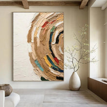 Load image into Gallery viewer, “Colorful Impasto Swirl” - Beige, Multi - Color Abstract Art on Canvas DKH1118