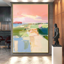 Load image into Gallery viewer, Pastel Landscape Abstract Art – Great for Coastal Living Room & Whimsical Café Nook LargeART0706
