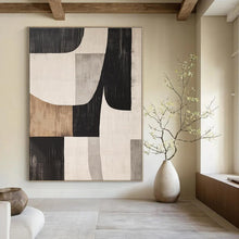 Load image into Gallery viewer, Beige - Gray - Black Geometric Abstract Painting, Perfect for Mid - Century Modern Living Room & Chic Home Office LargeART1371