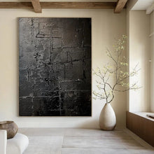 Load image into Gallery viewer, Textured Black Abstract Painting - Ideal for Industrial Loft & Home Theater LargeART2363
