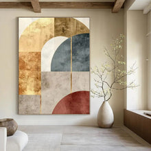 Load image into Gallery viewer, Geometric Gold & Earth - Tone Abstract Canvas Painting, Suited for Mid - Century Modern Living Room & Sophisticated Retail Boutique LargeART1246