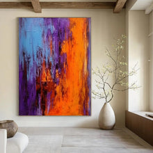 Load image into Gallery viewer, “Violet - Orange Dusk” – Purple, Orange & Blue Abstract Acrylic with Blended Textures DTP075