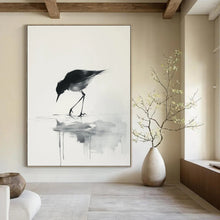 Load image into Gallery viewer, Monochromatic Ink - Wash Bird Painting, Ideal for Zen - Inspired Bathroom & Calming Reading Nook LargeART1932