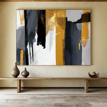 Load image into Gallery viewer, Hand - painted Gray, Black, and Gold Brushstrokes Acrylic Art for Modern Office Conference Rooms LargeART1719