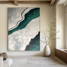 Load image into Gallery viewer, “Aerial River View” – Swirling green river, gray - white land, textured paint DTP403