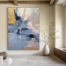 Load image into Gallery viewer, Blue, Gray, and Gold Abstract Fusion – Expressive Acrylic with Metallic Accents DTP253
