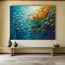 Load image into Gallery viewer, Hand - painted Vibrant Underwater Fish Swarm Acrylic Art for Lively Family Room Centers LargeART1689