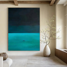 Load image into Gallery viewer, Large - Scale Hand - painted Solitary Boat on Turquoise Sea Acrylic Art for Serene Bedrooms LargeART0194