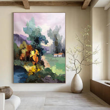 Load image into Gallery viewer, “Pastel Landscape with Village” - Pastel Multicolor Landscape Art on Canvas DKH1289