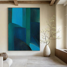 Load image into Gallery viewer, Geometric Abstract Art, Layered Blue Tones for Sophisticated Study & Coastal - Themed Hallway LargeART2255