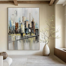 Load image into Gallery viewer, “Impasto Cityscape Reflection” - Textured Urban Art on Canvas DKH1451