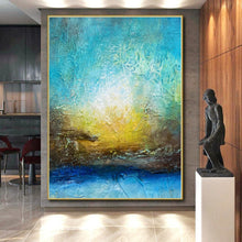 Load image into Gallery viewer, Hand - painted Substantial Textured Blue and Gold Abstract Acrylic Art for Elegant Dining Rooms LargeART0046