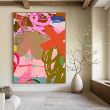 Load image into Gallery viewer, Playful Pink and Green Abstract Painting, Perfect for Creative Kids’ Playroom & Lively Café LargeART1857