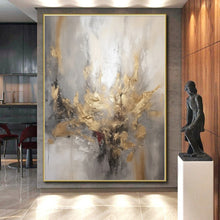 Load image into Gallery viewer, Gray - Gold Abstract Flower Acrylic Art - Ideal for Boutique Hotel Room & Luxury Living Room Decoration LargeART0540