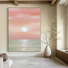 Load image into Gallery viewer, Large - Scale Hand - painted Pink Sunset Over Sea Acrylic Art for Coastal - Themed Bedrooms LargeART0184