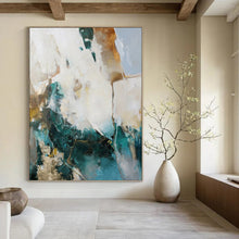 Load image into Gallery viewer, “Teal - Gold Abstract Dynamism” Abstract Painting on Canvas, Contemporary Wall Decor DKH1013