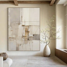 Load image into Gallery viewer, “Minimalist Line Abstract” - Grey, White, Brown Abstract Art on Canvas DKH1309