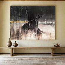 Load image into Gallery viewer, Black - Gold Abstract “Mystery Art” Painting on Canvas, Evocative Modern Art DKH900
