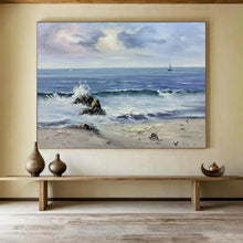 Load image into Gallery viewer, Seascape with Rocks: Dramatic Coastal Abstract Large - Scale Hand - painted Abstract Acrylic Art DLZ190