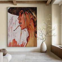 Load image into Gallery viewer, “Edgy Woman with Cigarette” - Expressive Figurative Art on Canvas DKH1642
