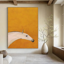 Load image into Gallery viewer, “Minimalist White Horse on Orange” - Simplistic Equine Portrait on Canvas DKH1427