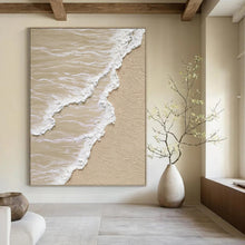 Load image into Gallery viewer, “Textured Beach Waves” - Beige, White Abstract Coastal Art on Canvas DKH1143