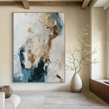 Load image into Gallery viewer, “Blue - Gold Abstract Harmony” Abstract Painting on Canvas, Coastal - Inspired Decor DKH1010