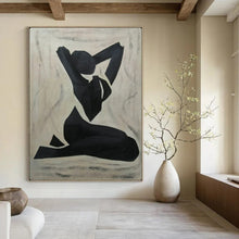 Load image into Gallery viewer, Monochrome Abstract Painting, Black & Beige, Figure Art for Yoga Studio & Bedroom LargeART2164