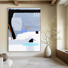 Load image into Gallery viewer, “Whimsical Urban Tale” - Grey, Black, Orange, Blue Abstract City - Inspired Art on Canvas DKH1097