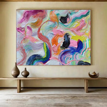 Load image into Gallery viewer, Vibrant Curved Abstract Painting with Pink, Purple, and Orange for Modern Bedroom & Creative Studio DKH292