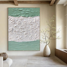 Load image into Gallery viewer, “Textured Green and White Floral Relief” - Green, White Abstract Art on Canvas DKH1269