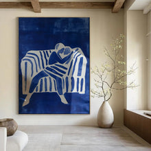 Load image into Gallery viewer, Blue - White Abstract Love Scene Painting, Ideal for Romantic Bedroom & Intimate Lounge LargeART2036