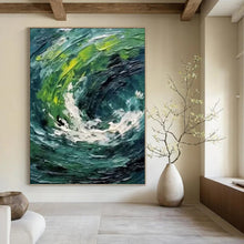 Load image into Gallery viewer, “Swirling Sea Impasto” - Blue, Green, and White Abstract Art on Canvas DKH1405