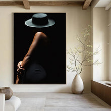 Load image into Gallery viewer, “Silhouette in Black Hat” - Dramatic Figurative Art on Canvas DKH1606